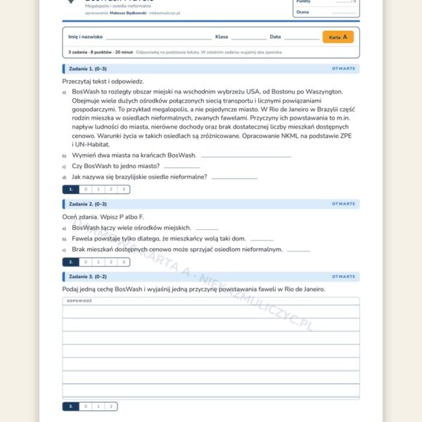 BosWash i favele — 5 kart pracy z geografii, klasa 8, z kluczem — okładka