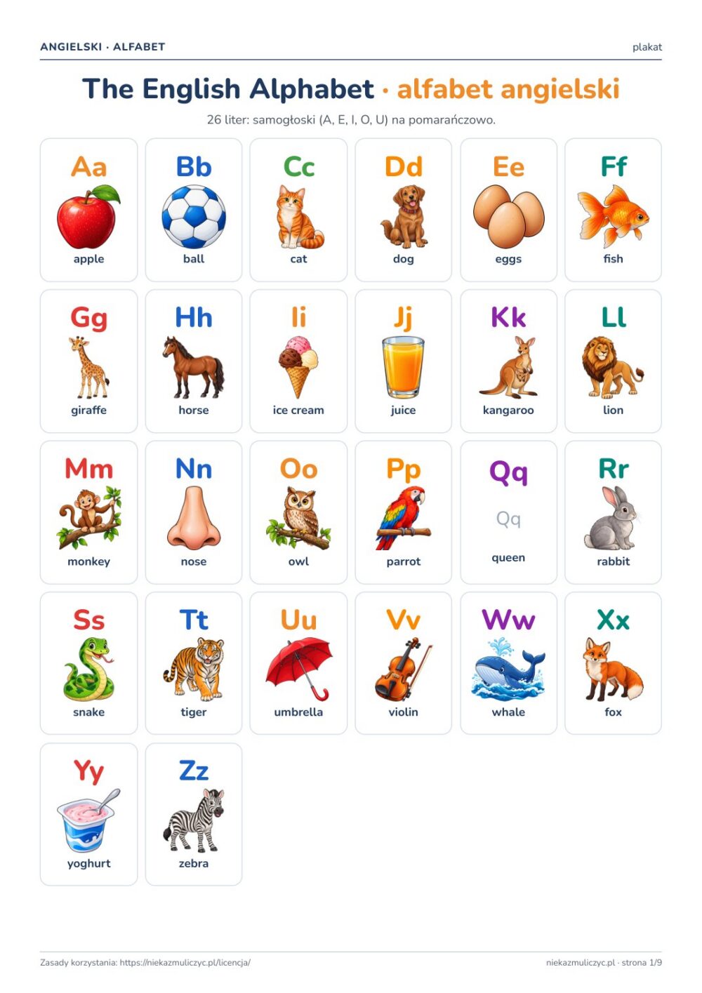 Alfabet angielski do druku — plakat, 26 kart i ćwiczenia PDF — okładka