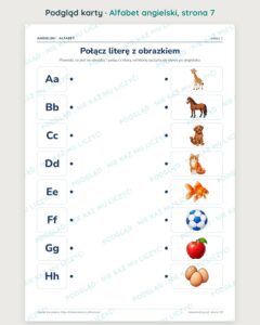 Alfabet angielski do druku — plakat, 26 kart i ćwiczenia PDF — podgląd karty, strona 7
