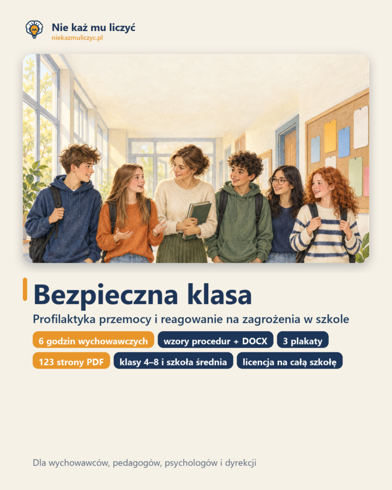 Bezpieczna klasa: 6 godzin wychowawczych, procedury, plakaty dla szkół — okładka