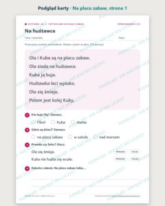 Czytanie ze zrozumieniem, klasa 1 — komplet 12 serii PDF z kluczem — podgląd karty, strona 2