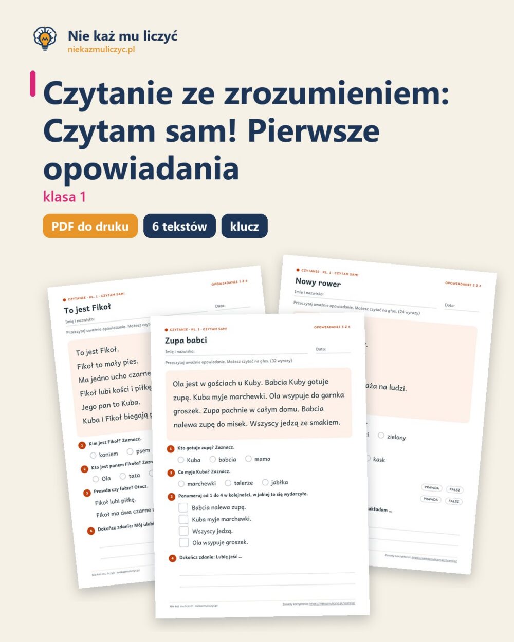 Czytanie ze zrozumieniem kl. 1: Czytam sam! Pierwsze opowiadania — okładka