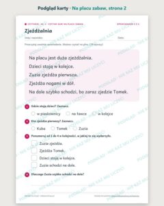 Czytanie ze zrozumieniem kl. 1: Na placu zabaw, 6 tekstów PDF — podgląd karty, strona 2