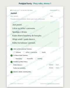 Czytanie ze zrozumieniem kl. 1: Pory roku, 6 tekstów PDF — podgląd karty, strona 1