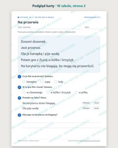 Czytanie ze zrozumieniem kl. 1: W szkole, 6 tekstów PDF — podgląd karty, strona 2