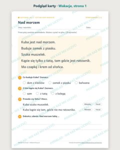 Czytanie ze zrozumieniem kl. 1: Wakacje, 6 tekstów PDF — podgląd karty, strona 1