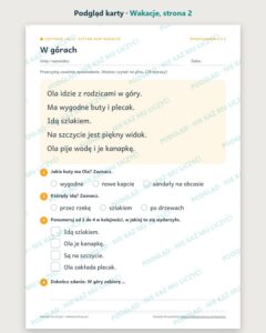 Czytanie ze zrozumieniem kl. 1: Wakacje, 6 tekstów PDF — podgląd karty, strona 2