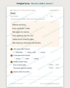 Czytanie ze zrozumieniem kl. 1: Na wsi u babci, 6 tekstów PDF — podgląd karty, strona 1