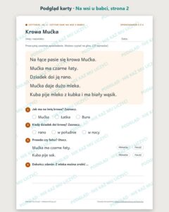 Czytanie ze zrozumieniem kl. 1: Na wsi u babci, 6 tekstów PDF — podgląd karty, strona 2