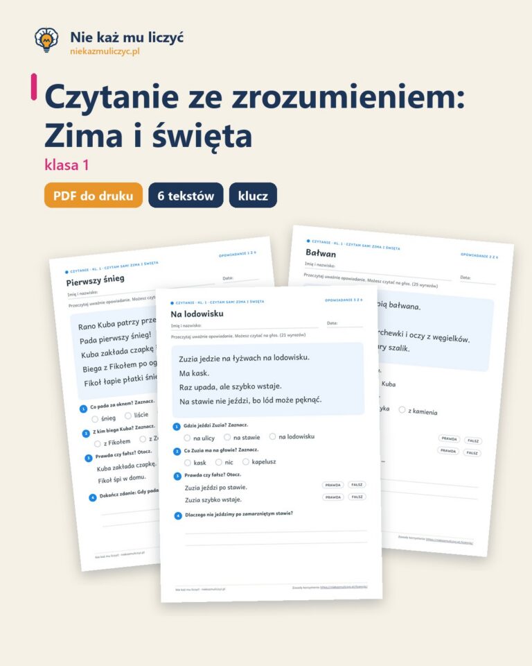 Czytanie ze zrozumieniem kl. 1: Zima i święta, 6 tekstów PDF — okładka