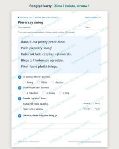 Czytanie ze zrozumieniem kl. 1: Zima i święta, 6 tekstów PDF — podgląd karty, strona 1