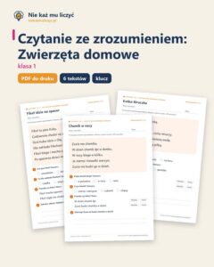 Czytanie ze zrozumieniem kl. 1: Zwierzęta domowe, 6 tekstów PDF — okładka