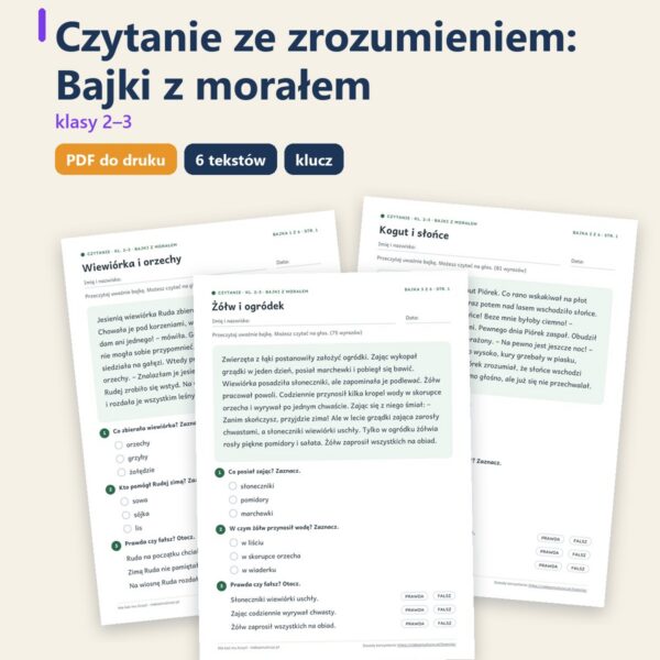 Okładka: Czytanie ze zrozumieniem kl. 2–3: Bajki z morałem, 6 tekstów PDF