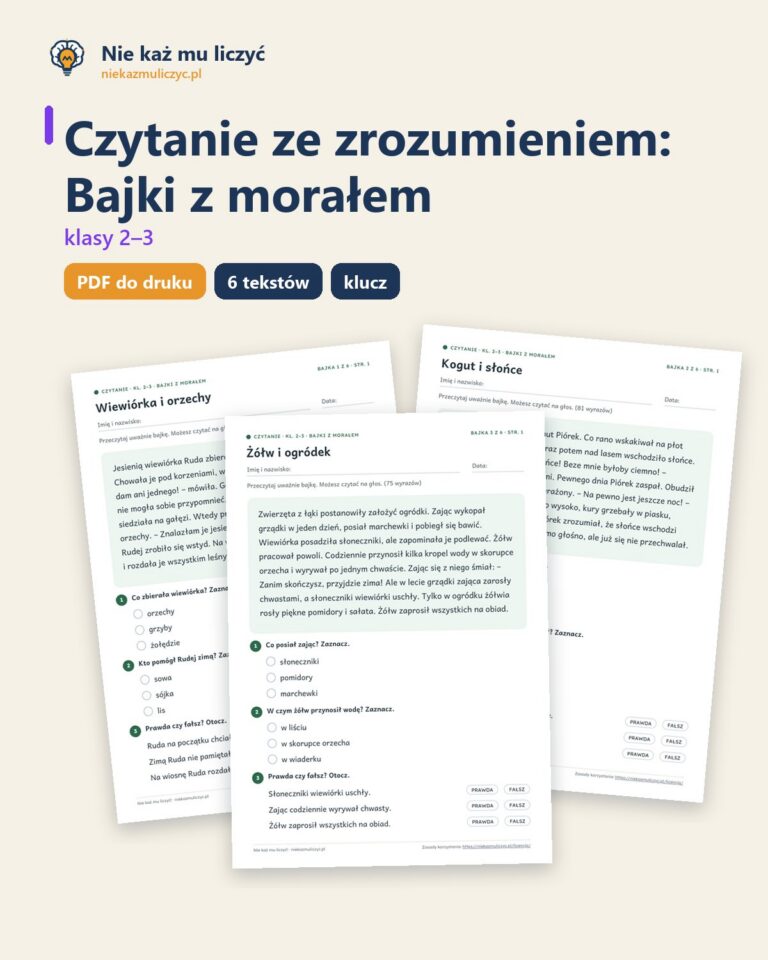 Czytanie ze zrozumieniem kl. 2–3: Bajki z morałem, 6 tekstów PDF — okładka