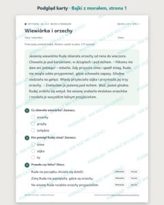 Czytanie ze zrozumieniem kl. 2–3: Bajki z morałem, 6 tekstów PDF — podgląd karty, strona 1