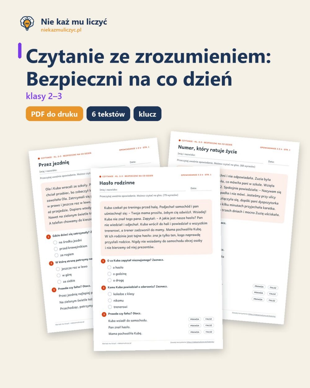 Czytanie ze zrozumieniem kl. 2–3: Bezpieczni na co dzień — okładka