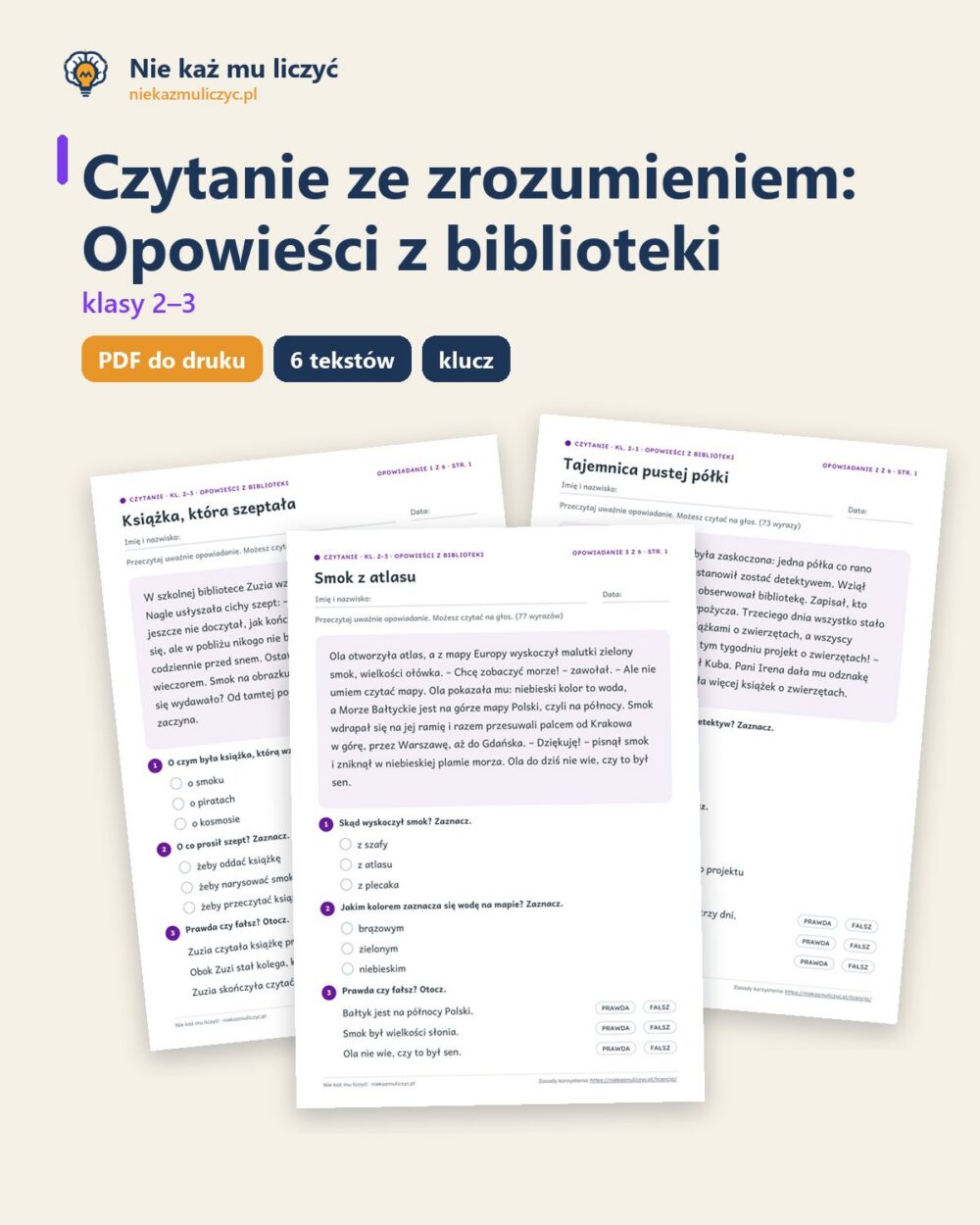Czytanie ze zrozumieniem kl. 2–3: Opowieści z biblioteki — okładka