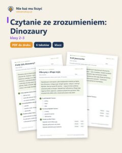 Czytanie ze zrozumieniem kl. 2–3: Dinozaury, 6 tekstów PDF — okładka
