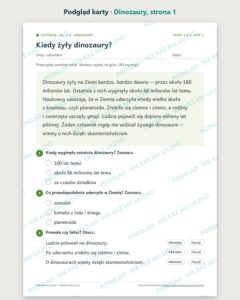 Czytanie ze zrozumieniem kl. 2–3: Dinozaury, 6 tekstów PDF — podgląd karty, strona 1