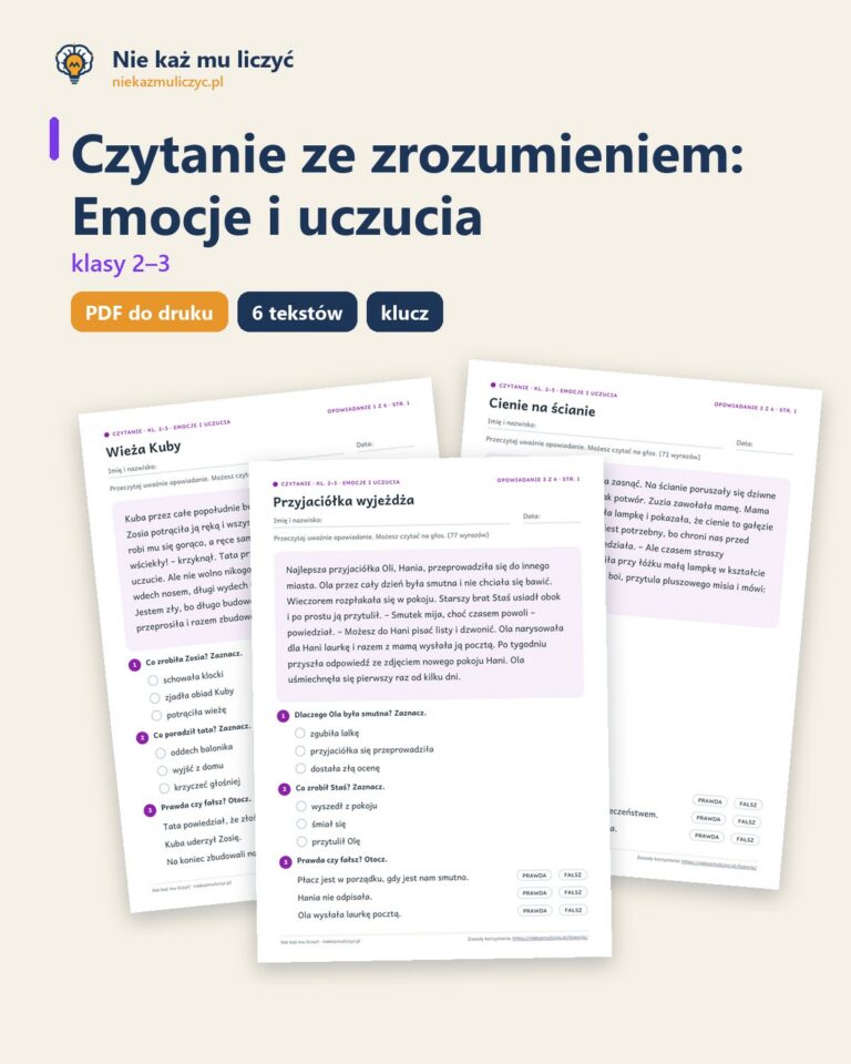 Czytanie ze zrozumieniem kl. 2–3: Emocje i uczucia, 6 tekstów PDF — okładka