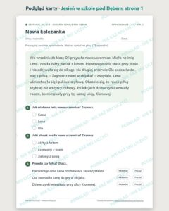Czytanie ze zrozumieniem kl. 2–3: Jesień w szkole pod Dębem — podgląd karty, strona 1