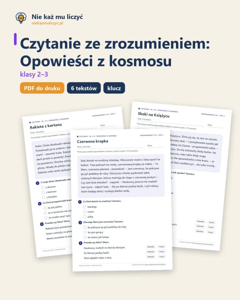 Czytanie ze zrozumieniem kl. 2–3: Opowieści z kosmosu, 6 tekstów PDF — okładka