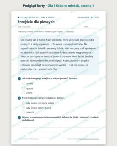 Czytanie ze zrozumieniem kl. 2–3: Ola i Kuba w mieście, 6 tekstów PDF — podgląd karty, strona 1