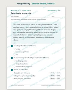 Czytanie ze zrozumieniem kl. 2–3: Zdrowe nawyki, 6 tekstów PDF — podgląd karty, strona 1