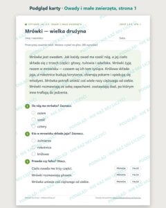 Czytanie ze zrozumieniem kl. 2–3: Owady i małe zwierzęta — podgląd karty, strona 1