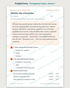 Czytanie ze zrozumieniem kl. 2–3: Pomagamy innym, 6 tekstów PDF — podgląd karty, strona 1