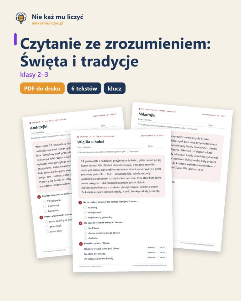 Czytanie ze zrozumieniem kl. 2–3: Święta i tradycje, 6 tekstów PDF — okładka