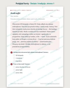 Czytanie ze zrozumieniem kl. 2–3: Święta i tradycje, 6 tekstów PDF — podgląd karty, strona 1