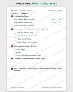 Czytanie ze zrozumieniem kl. 2–3: Święta i tradycje, 6 tekstów PDF — podgląd karty, strona 2