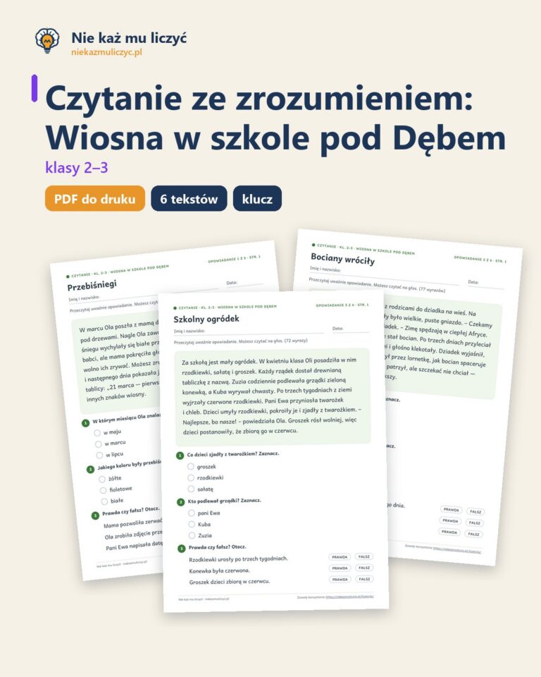 Czytanie ze zrozumieniem kl. 2–3: Wiosna w szkole pod Dębem — okładka