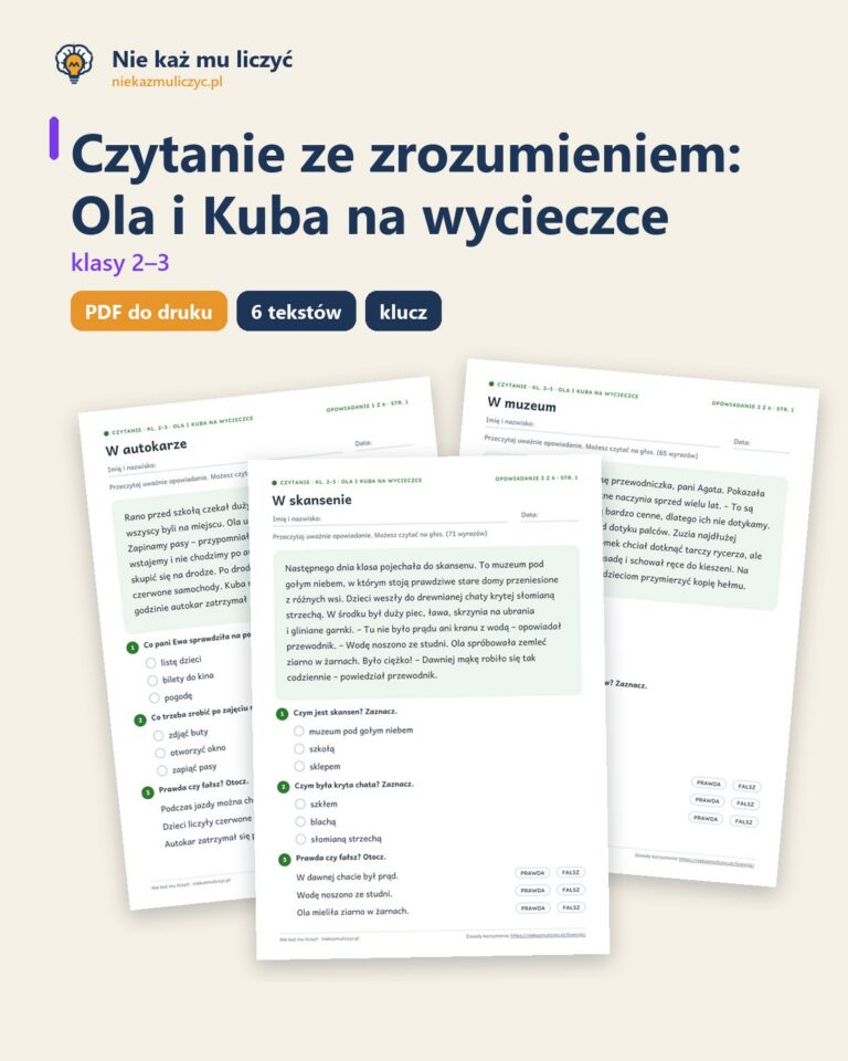 Czytanie ze zrozumieniem kl. 2–3: Ola i Kuba na wycieczce — okładka