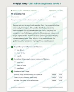 Czytanie ze zrozumieniem kl. 2–3: Ola i Kuba na wycieczce — podgląd karty, strona 1