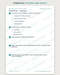Czytanie ze zrozumieniem kl. 2–3: Pory dnia i zegar, 6 tekstów PDF — podgląd karty, strona 2