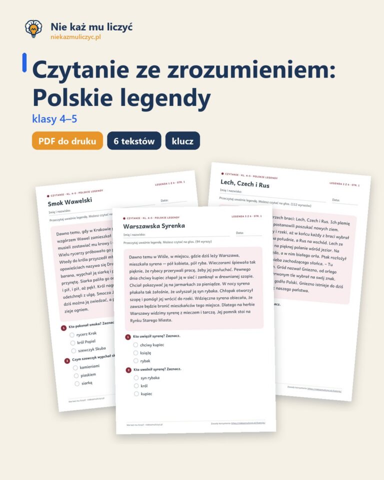 Czytanie ze zrozumieniem kl. 4–5: Polskie legendy, 6 tekstów PDF — okładka