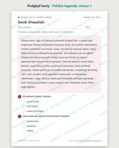 Czytanie ze zrozumieniem kl. 4–5: Polskie legendy, 6 tekstów PDF — podgląd karty, strona 1