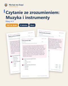 Czytanie ze zrozumieniem kl. 4–5: Muzyka i instrumenty, 6 tekstów PDF — okładka