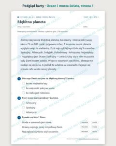 Czytanie ze zrozumieniem kl. 4–5: Ocean i morza świata, 6 tekstów PDF — podgląd karty, strona 1