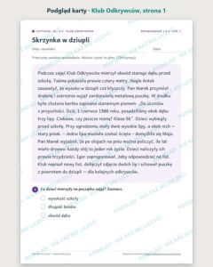 Czytanie ze zrozumieniem kl. 4–5: Klub Odkrywców, 6 tekstów PDF — podgląd karty, strona 1