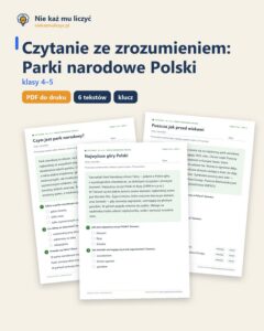 Czytanie ze zrozumieniem kl. 4–5: Parki narodowe Polski, 6 tekstów PDF — okładka