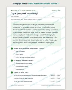 Czytanie ze zrozumieniem kl. 4–5: Parki narodowe Polski, 6 tekstów PDF — podgląd karty, strona 1