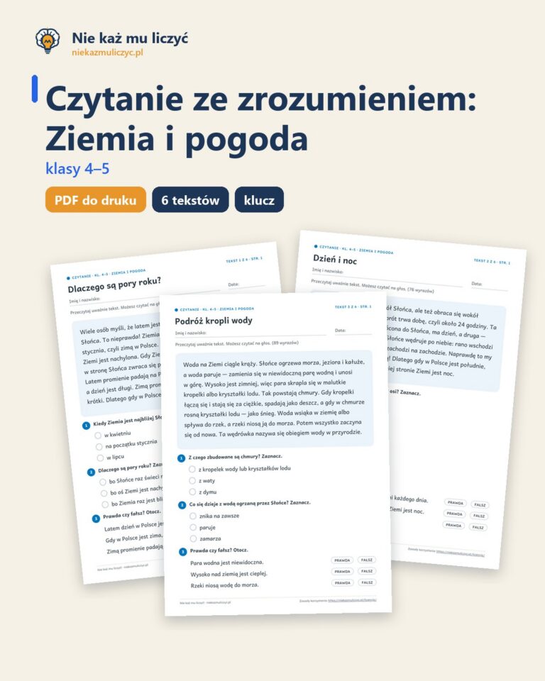 Czytanie ze zrozumieniem kl. 4–5: Ziemia i pogoda, 6 tekstów PDF — okładka