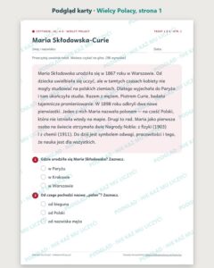 Czytanie ze zrozumieniem kl. 4–5: Wielcy Polacy, 6 tekstów PDF — podgląd karty, strona 1