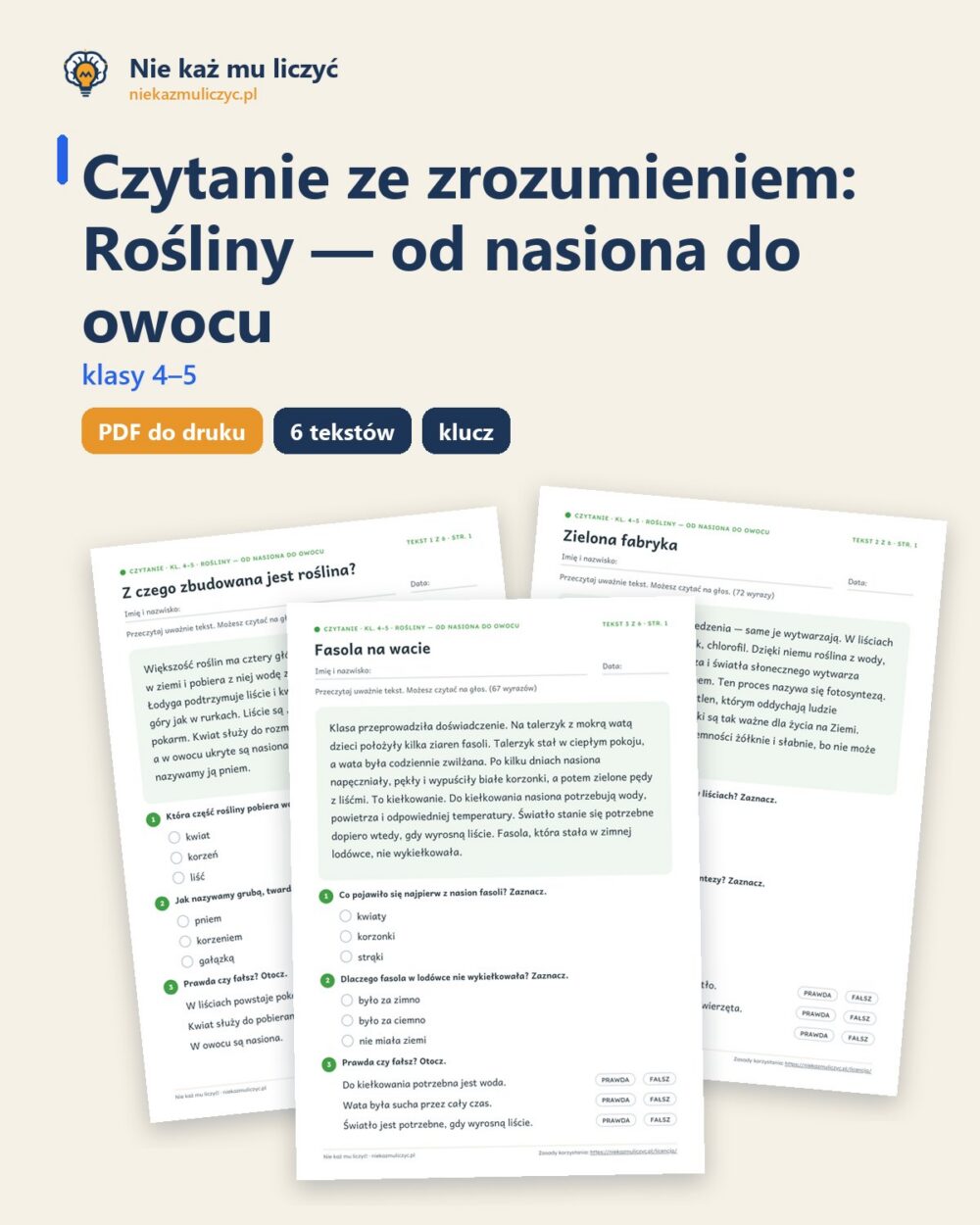 Czytanie ze zrozumieniem kl. 4–5: Rośliny — od nasiona do owocu — okładka