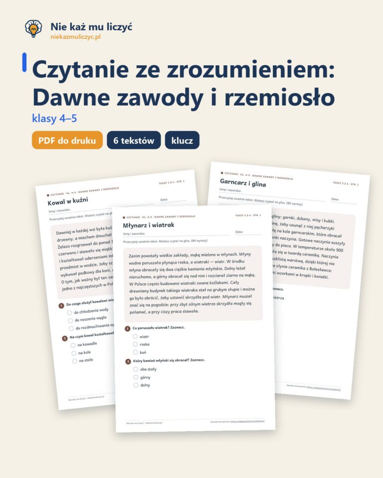 Czytanie ze zrozumieniem kl. 4–5: Dawne zawody i rzemiosło — okładka
