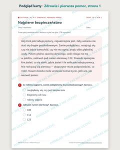 Czytanie ze zrozumieniem kl. 4–5: Zdrowie i pierwsza pomoc — podgląd karty, strona 1
