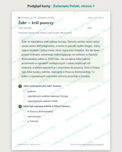 Czytanie ze zrozumieniem kl. 4–5: Zwierzęta Polski, 6 tekstów PDF — podgląd karty, strona 1